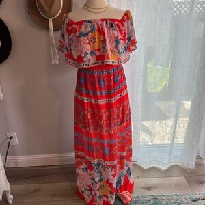 Jealous Tomato Red Ruffled Smocked Maxi Dress